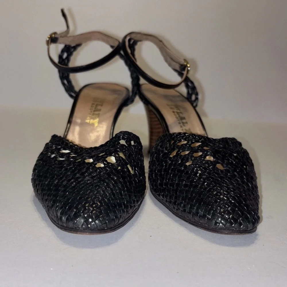 First Lady Bootery Women’s Ankle Strap‎ Leather Woven Pumps Black Sz 8.5 B